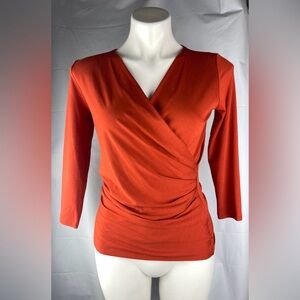 Max Mara V Neck Wrap Front Viscose 3/4 Sleeve Blouse Burnt Orange Color Sz S